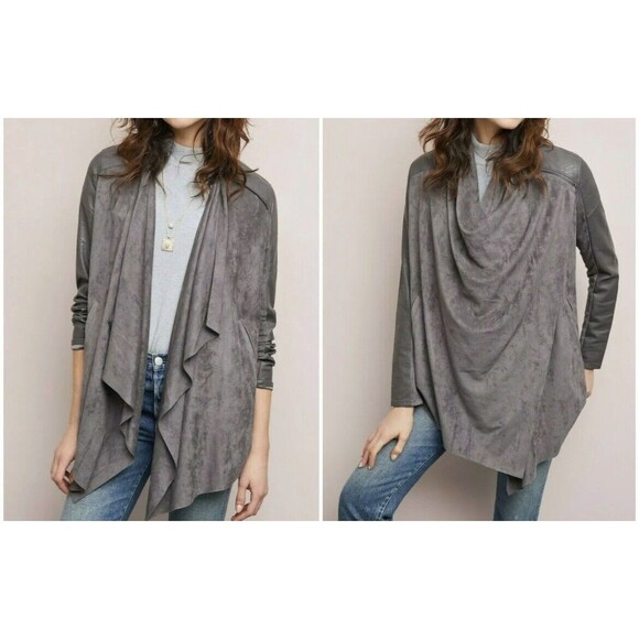 Anthropologie BlankNYC Size Small Gray Draped Faux Suede And Zip Leather Jacket - Picture 1 of 12